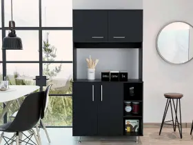 Homeroots Kitchen & Dining 808230120495 Modern Black Cabinet With Two Storage Shelves