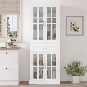44581a Homfa Modern Kitchen Storage Cabinet Cupboard With Glass Doors Pantry Bookcase