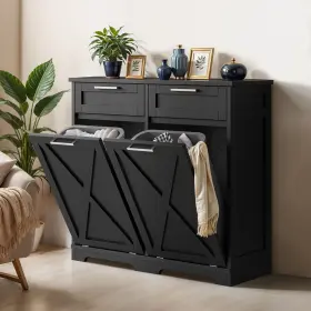 Homnia 197839470613 Tilt-out Kitchen Cabinet Storage Waterproof Laundry Hampers Black With 2 Drawers #2