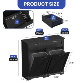 Homnia 197839470613 Tilt-out Kitchen Cabinet Storage Waterproof Laundry Hampers Black With 2 Drawers #3