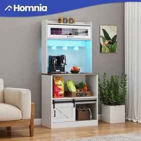 Homnia 197839732407 5 Tier Kitchen Pantry Bakers Rack With Power Outlets Led Coffe Microwave Cabinet