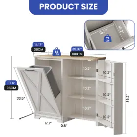 Homnia 197839824782 White Tilt-out Trash Can Kitchen Island Cabinet Adjustable Shelves With Wheels