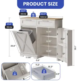 Beysh15r4y Homnia Kitchen Cabinet Tilt-out Trash Can 10 Gallon Pantry Storage With Drawers And Shelves #3