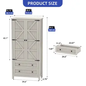 Beysh5fhmq Homnia 64.5-in Tall Kitchen Pantry Cabinet Food Storage With 2 Drawer And Adjustable Shelve