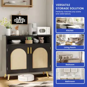Beyshcn9ge Homnia Rattan Kitchen Storage Cabinet Living Room Sideboard Magnetic Doors Gold Handles #3