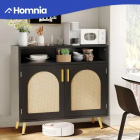 Beyshcn9ge Homnia Rattan Kitchen Storage Cabinet Living Room Sideboard Magnetic Doors Gold Handles
