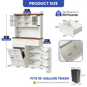 Beyshi1rus Homnia 69 Inch Tall Kitchen Cabinet Tilt-out Storage Adjustable Shelves With Power Outlets #3