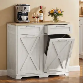 Beyshjbo1n Homnia Wooden Kitchen Cabinet 2 Tilt-out Garbage Bin Laundry Hampers White With Drawers #2