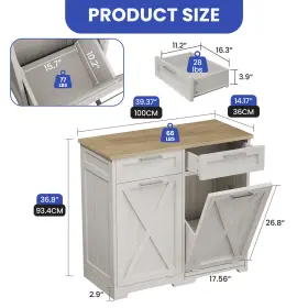Beyshjbo1n Homnia Wooden Kitchen Cabinet 2 Tilt-out Garbage Bin Laundry Hampers White With Drawers #3
