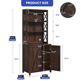 Beyshjq7uh Homnia Wood 67.5-in Tall Kitchen Pantry Cabinet Home Wine Liquor Storage Shelves X-door