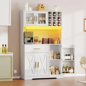 Wt10udpc01 Hoobro Pantry Cabinet With Led Lights And Charging Station Kitchen