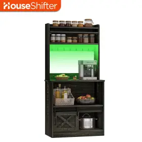 House Shifter 197839160743 5 Tier Rustic Kitchen Cabinet With Power Outlets Led Bakers Rack Microwave Stand