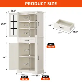 House Shifter 197839893474 71 Inch Wood Kitchen Hutch White Pantry Sideboard Large Drawer With Enclosed Cabinet