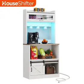 Beysh5p0xn House Shifter 5 Tier Kitchen Cabinet With Power Outlets Led Lights Bakers Rack Microwave Stand