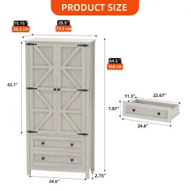 Beyshua2mw House Shifter Farmhouse Kitchen Pantry Cabinet 64-in Tall Utility Storage With 2 Drawer And Shelve