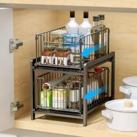 Cfsnj-b-2l Jinkaili 2-tie Under Sink Cabinets Organizer With Sliding Storage Drawer Pull Out Black #2