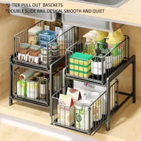 Cfsnj-b-2l Jinkaili 2-tie Under Sink Cabinets Organizer With Sliding Storage Drawer Pull Out Black #3