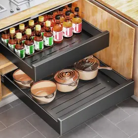Kitstorack 629722477428 Pull Out Cabinet Organizer 21 Inch Deep Slide Drawer For Kitchen