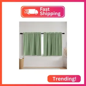 Koufall Green-52x24 Sage Green Small Curtains For Bathroom Windows Rod Pocket Storage Under