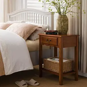 9067-med Leick Furniture 815199020940 One Drawer Shaker Nightstand With Shelf Medium Oak #3