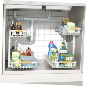 Merrylun 797606438176 Under Sink Organizers 5 Adjustable Height Metal Pull Out 2 Pack White