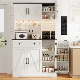 Neche 840325691671 71 Inch Kitchen Pantry Cabinet Tall Storage With Built-in Charging Station Rgb