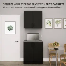Beb-3216 Prepac Elite Home Storage Black Base Cabinet With Melamine Countertop