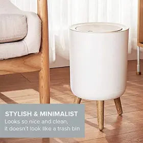 Wood-leg-garbage-white-1p Primeo Limited Nordic Style Trash Can 1-pack Push Top With Lid 14.3 Inch X8.7 White #3