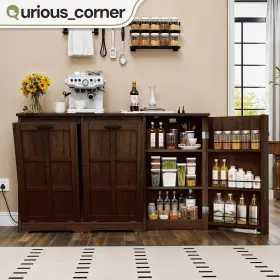 Qurious Corner 197839128897 Kitchen Island Cabinet For 13-gal Dual Trash Can With Adjustable Shelves And Outlets #2