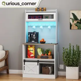Qurious Corner 197839348523 65 In Kitchen Pantry Bakers Rack With Power Outlets Led Coffe Microwave Cabinet