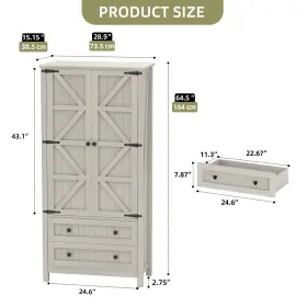 Beysh00hci Qurious Corner Farmhouse Kitchen Pantry Cabinet 64.5-in Freestanding Food Storage With 2 Drawers #2