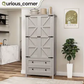 Beysh00hci Qurious Corner Farmhouse Kitchen Pantry Cabinet 64.5-in Freestanding Food Storage With 2 Drawers