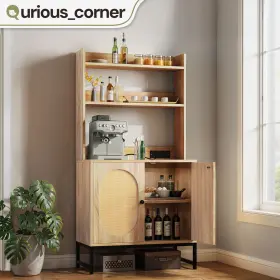 Beysh2gbk3 Qurious Corner 5 Tier Kitchen Bakers Rack With Rattan Doors Durable Microwave Home Pantry Hutch