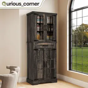 Beyshe0tkc Qurious Corner Wood Kitchen Storage Cabinet Compact Pantry Buffet Adjustable Shelve With Drawer