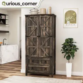 Beyshqwh85 Qurious Corner 64.5-in Freestanding Kitchen Pantry Cabinet Food Storage With Drawers And Barn Door #2