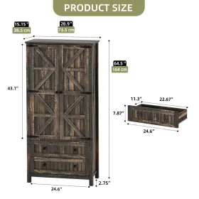Beyshqwh85 Qurious Corner 64.5-in Freestanding Kitchen Pantry Cabinet Food Storage With Drawers And Barn Door