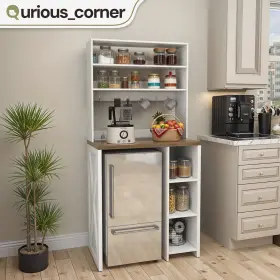 Beysht7kfk Qurious Corner Farmhouse Mini Fridge Kitchen Cabinet Pantry Bakers Rack With Power Outlets 6 Hook
