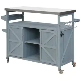 Sudzendf 445043225233 Wood 18.50 Inch W X 50.25 L 36.25 H Gray Blue Outdoor Kitchen Cabinet R
