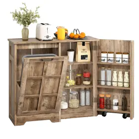 Taus 197839277526 13 Gallon Tilt Out Trash Cabinet Hidden Bin With Adjustable Shelves