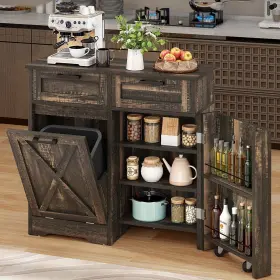 Taus 197839479944 10-gal Trash Can Cabinet Pull Out Kitchen Island With Adjustable Shelf