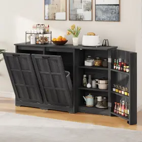Taus 197839483095 Double 13 Gallon Tilt Out Trash Can Storage Cabinet With Outlet Adjustable Shelves