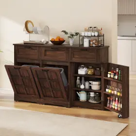 Taus 197839483125 Double 10 Gallon Hidden Trash Can Kitchen Tilt Out Bin Cabinet With Drawers