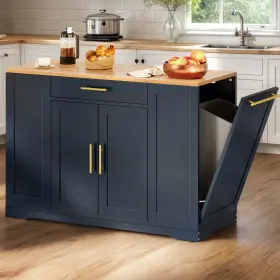 Taus 197839602021 Rolling Kitchen Island With Trash Can Cabinet Mobile Islands Table Drawer