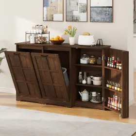 Taus 197839677326 Double 13 Gallon Tilt Out Trash Can Cabinet Wooden Kitchen Island With Outlet