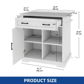 Beysh4cfrw Taus 42 Inch Rolling Kitchen Island With Stainless Steel Top Folding Drop Leaf Power Outlet #3