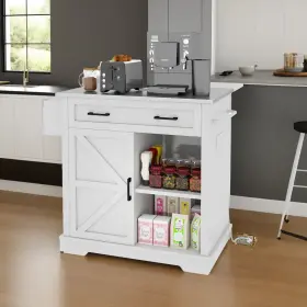 Beysh4cfrw Taus 42 Inch Rolling Kitchen Island With Stainless Steel Top Folding Drop Leaf Power Outlet