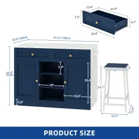Beysh6jxxu Taus Large Kitchen Island Set 2 Bar Stools With Storage And Power Outlet Spice/towel Rack #2