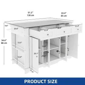 Beyshchy2e Taus 60 Inch Kitchen Island With Stainless Steel Top Dropleaf Storage Drawer Power Outlet #2