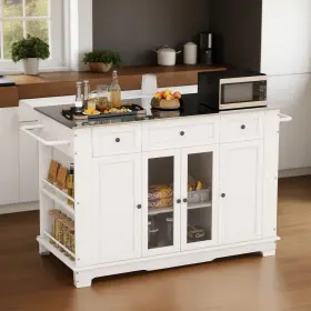 Beyshchy2e Taus 60 Inch Kitchen Island With Stainless Steel Top Dropleaf Storage Drawer Power Outlet