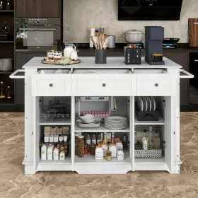 Beyshdy7bj Taus 60 Inch Rolling Mobile Kitchen Island With Stainless Steel Top And Power Outlets #3